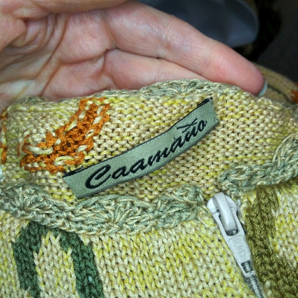 Caamano Handknit Earth Toned Floral Zip Front Cardigan Sweater Made In Peru - Picture 10 of 14